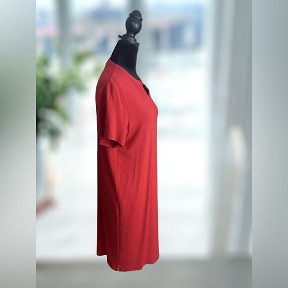 EILEEN FISHER Viscose Jersey Split Neck Dress Mandarin Size M - Picture 6 of 16